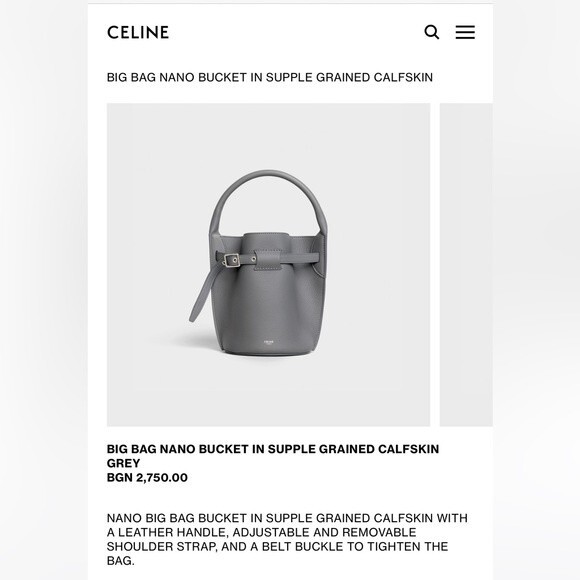 Celine Big Bag Nano Bucket Grey Grained Calfskin - Picture 2 of 16